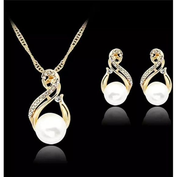 14K Gold Women Wedding Pearl Pendant Earrings - Picture 6 of 6
